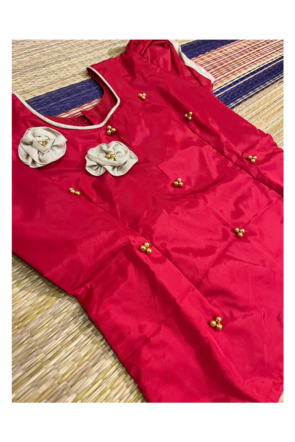 Southloom Kerala Red Pavada Blouse with Bead Work for Kids (Age 1 - 10)