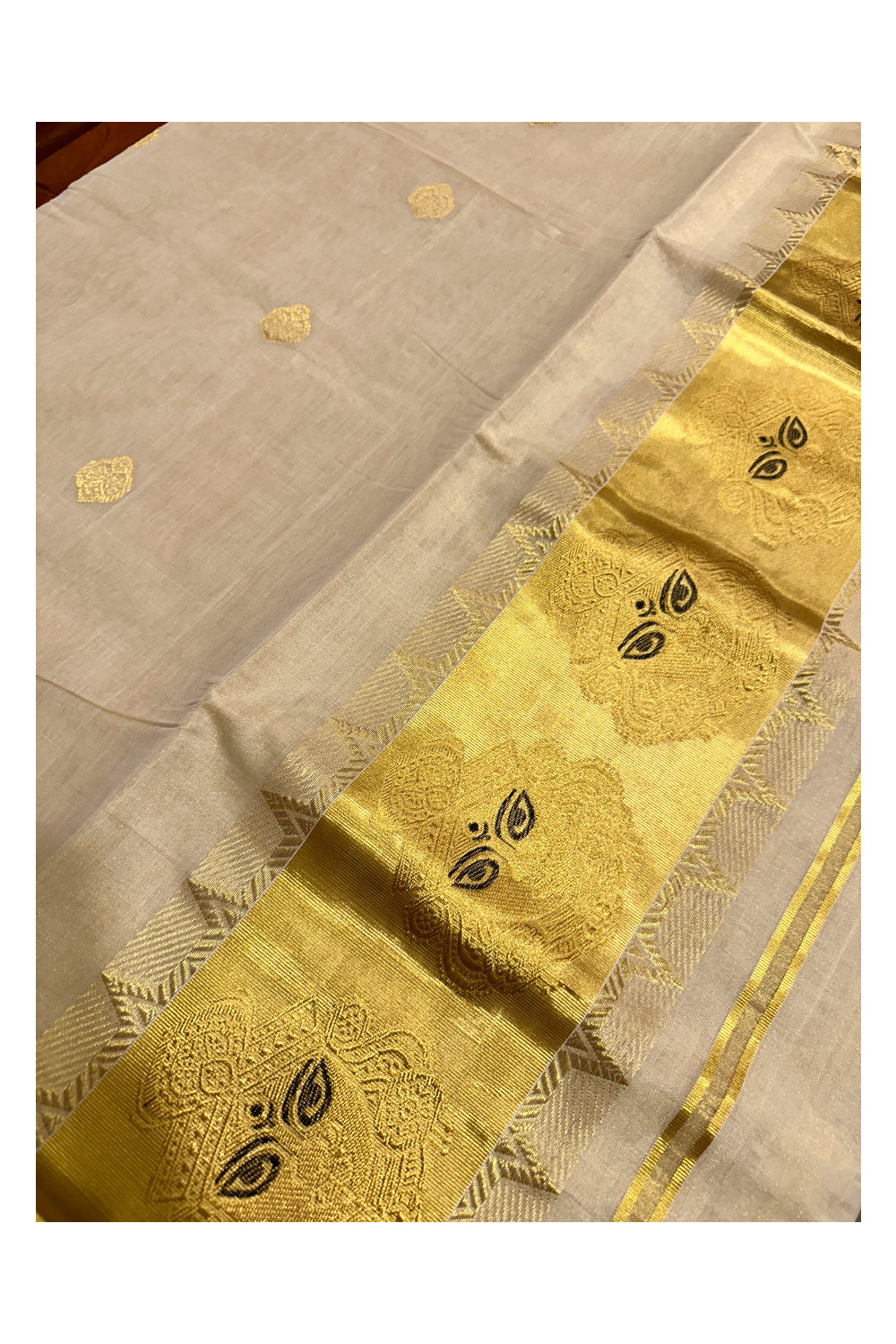 Southloom™ Premium Handloom Tissue Kasavu Saree with Woven Design on Pallu and Border (Vishu 2024 Collection)