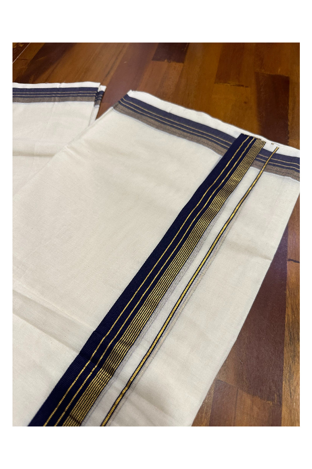 Southloom Premium Handloom Mundu with Deep Blue and Kasavu Kara (Onam Mundu 2023)