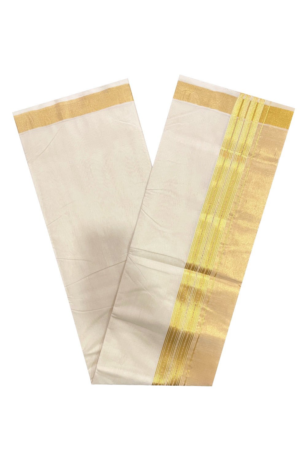 Southloom Premium Handloom Pure Cotton Wedding Mundu with Tissue Kasavu on Border (South Indian Kerala Dhoti)