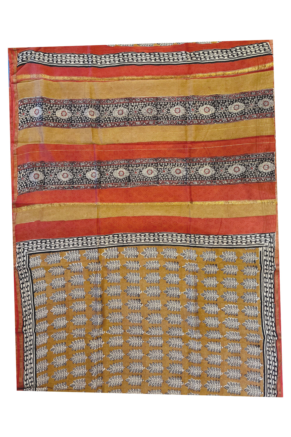 Southloom Chanderi Saree with Jaipur Hand Block Prints Across Body (Printed Blouse)