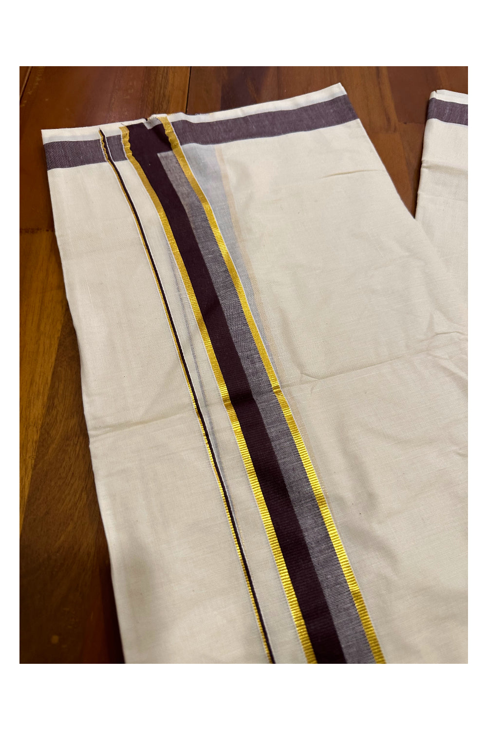 Kerala Cotton Double Mundu with Brown and Kasavu Border