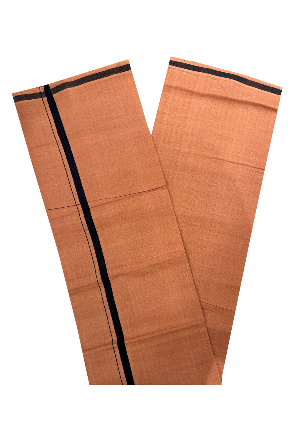 Southloom Premium Handloom Saffron (Kaavi) Solid Single Mundu (Lungi) with Black Border (South Indian Kerala Dhoti)