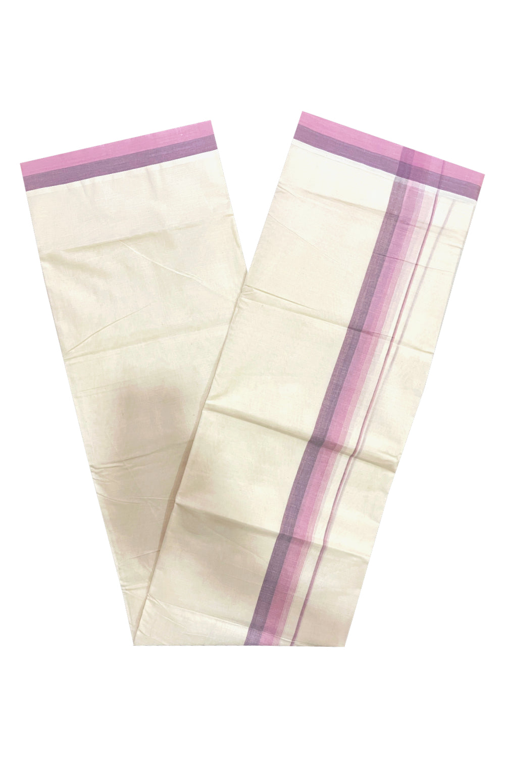 Kerala Pure Cotton Double Mundu with Violet Border (South Indian Kerala Dhoti)