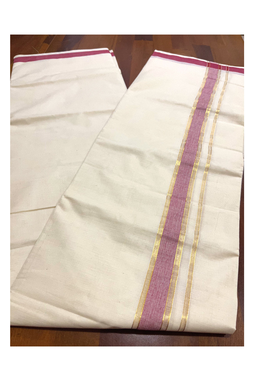 Kerala Cotton Double Mundu with Red and Kasavu Border (Onam Mundu 2023)