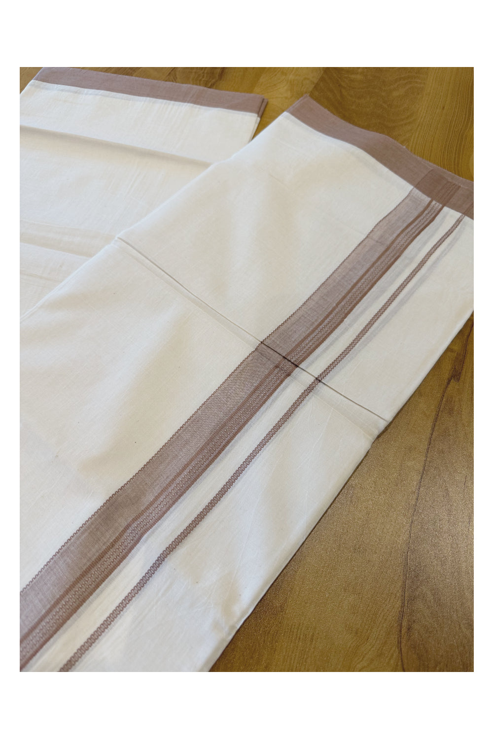 Kerala Pure Cotton Double Mundu with Brown Border (Onam Mundu 2023)