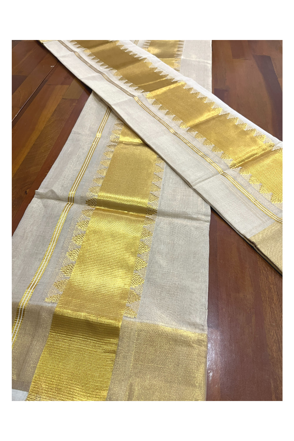 Southloom Handloom Premium Tissue Plain Single Set Mundu with Temple Woven Border