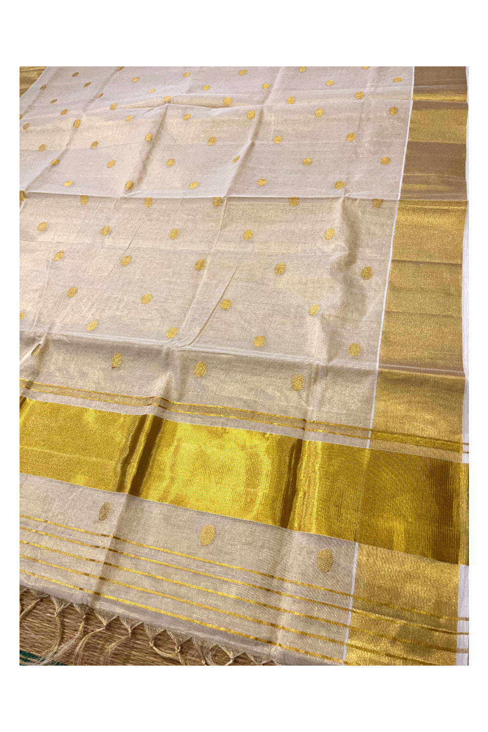 Southloom Premium Handloom Tissue Saree with Golden Polka Work Across Body