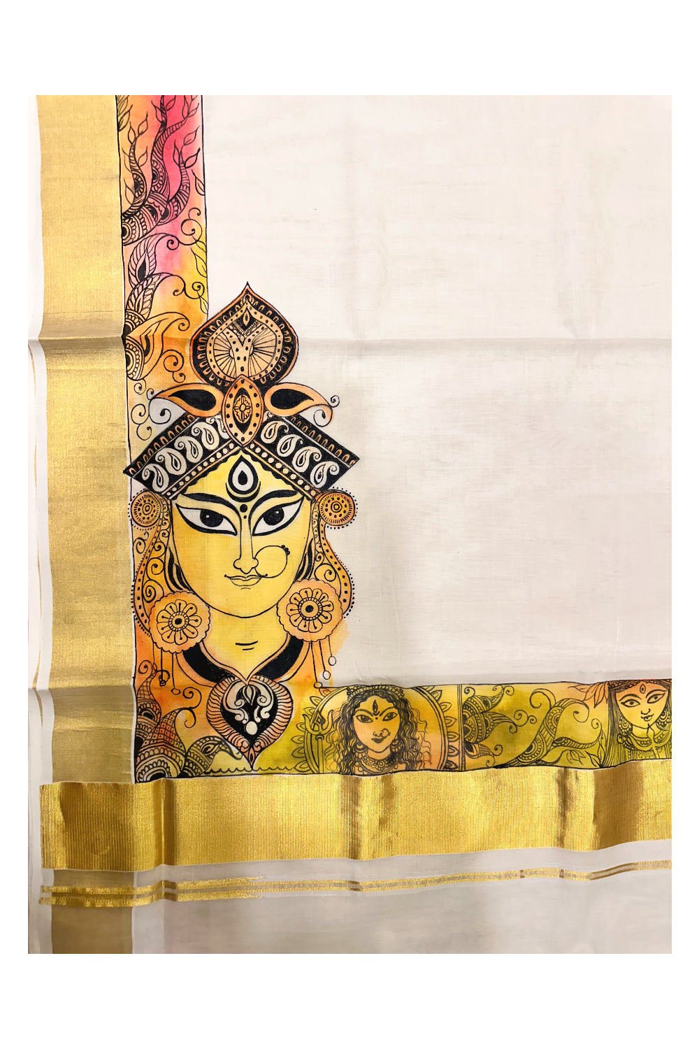 Southloom™ Premium Handloom Kerala Kasavu Saree With Hand Painted Mural Design (Vishu 2024 Collection)