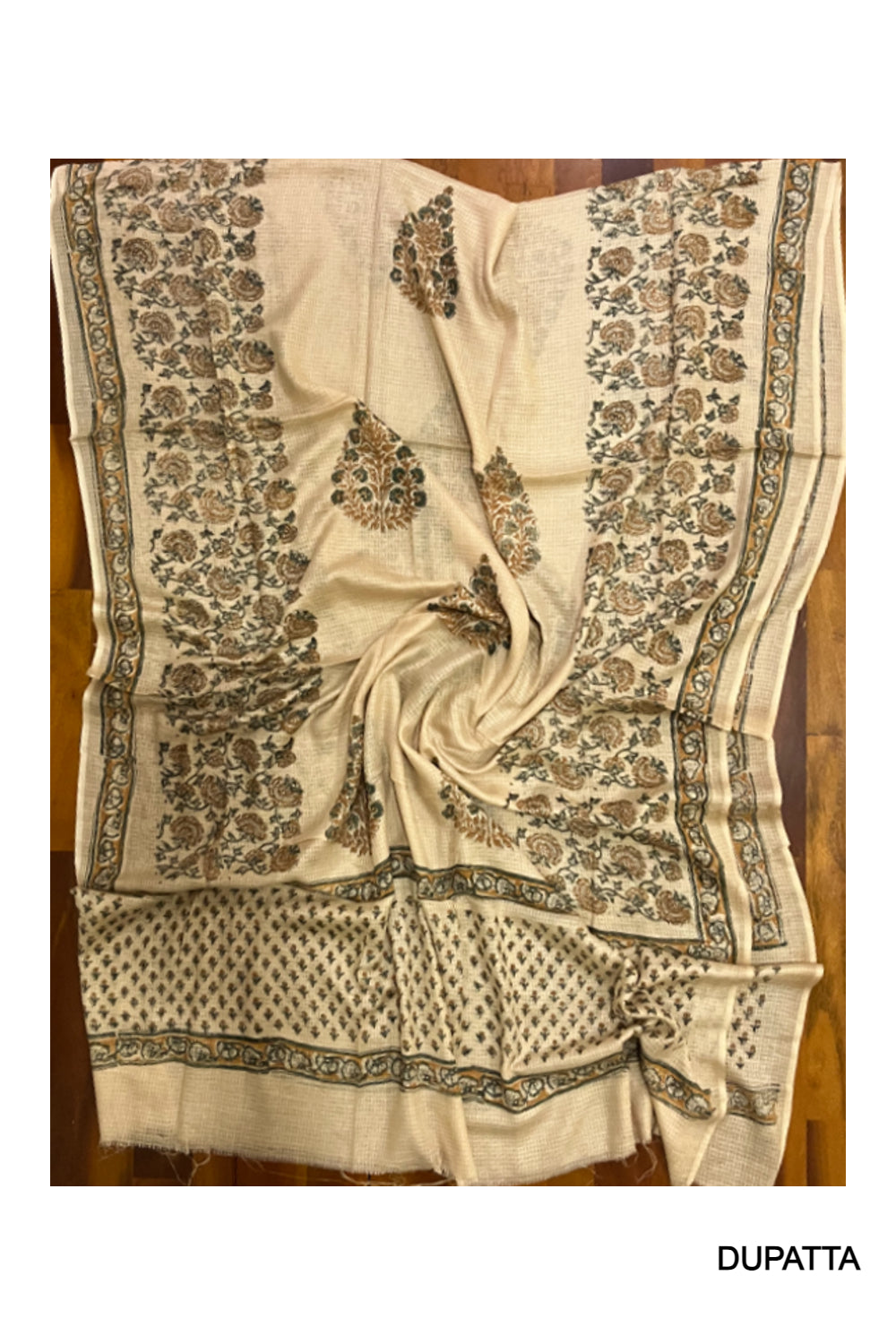 Southloom™ Cotton Light Brown Churidar Salwar Suit Material Blue and Red Block Prints on Body