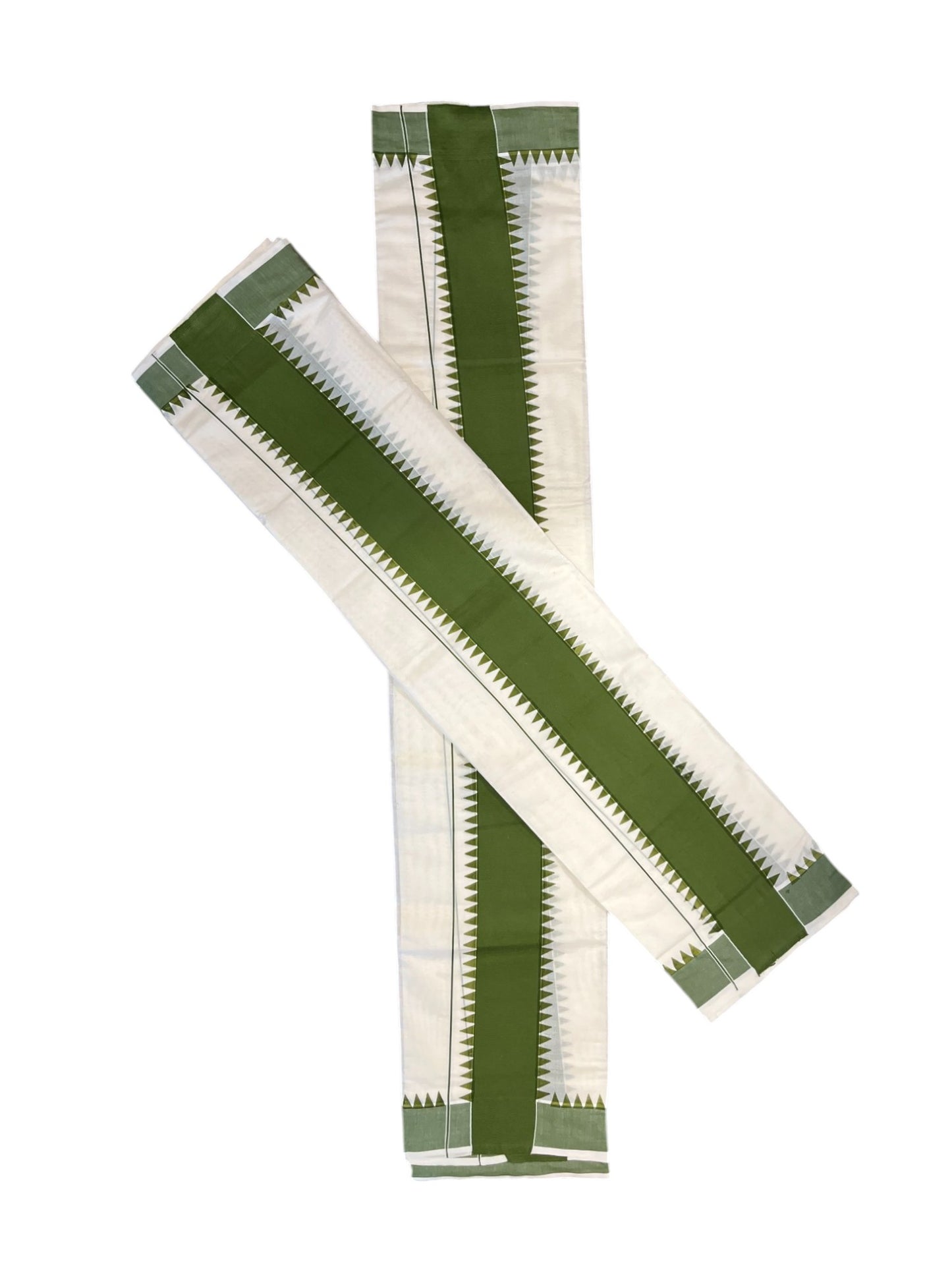 Kerala Pure Cotton Set Mundu Single (Mundum Neriyathum) with Green Temple Border 2.80 Mtrs