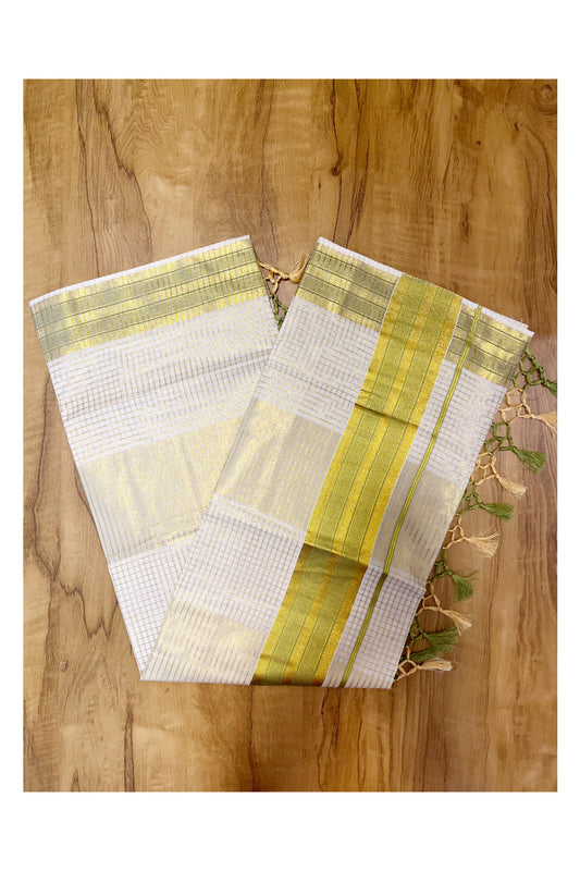 Pure Cotton Kerala Kasavu Check Saree with Green Border