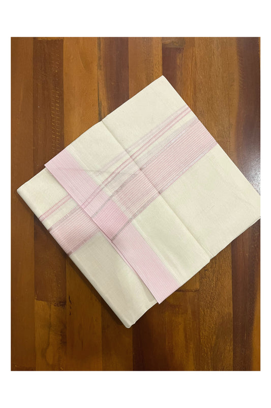 Pure Cotton 100x100 Double Mundu with Pink and Silver Kasavu Kara (Onam Mundu 2023)