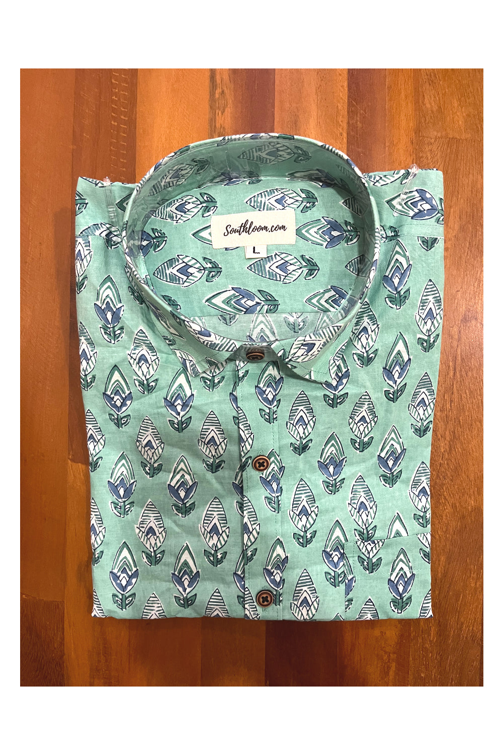 Southloom Jaipur Cotton Green Shirt with Floral Hand Block Printed Design (Full Sleeves)