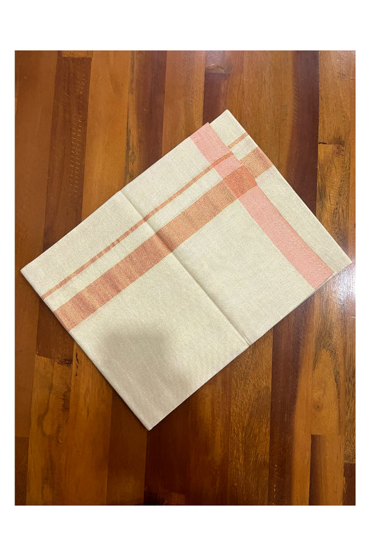 Kerala Tissue Otta Mundu with Orange Lines Border (South Indian Dhoti)