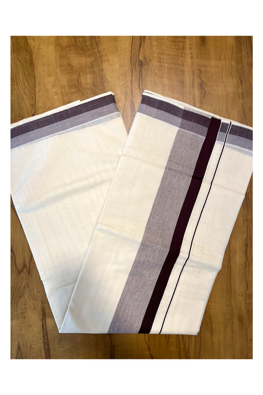 Pure Cotton Off White Kerala Saree with Brown Shaded Border