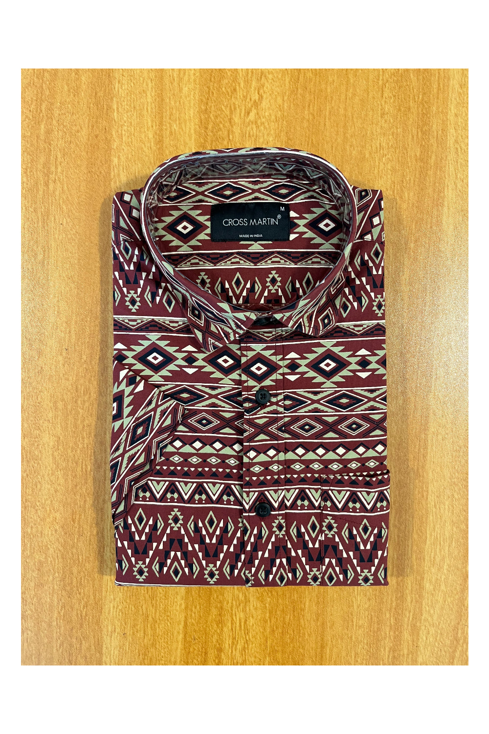 Pure Cotton Maroon Printed Shirt (38 HS)