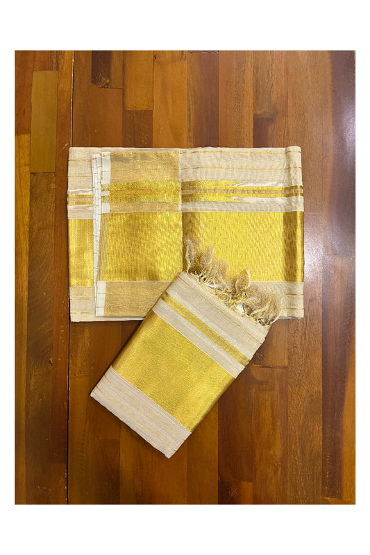 Southloom Handloom Tissue Premium Single Set Mundu with Kasavu Lines Across Body (2.80Mtrs)