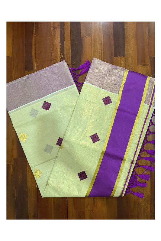 Kerala Tissue Kasavu Saree with Magenta Woven Butta Designs and Tassels Works