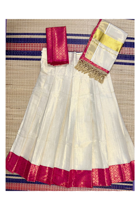 Southloom Semi Stitched Tissue Dhavani Set with Pavada and Pink Blouse Piece