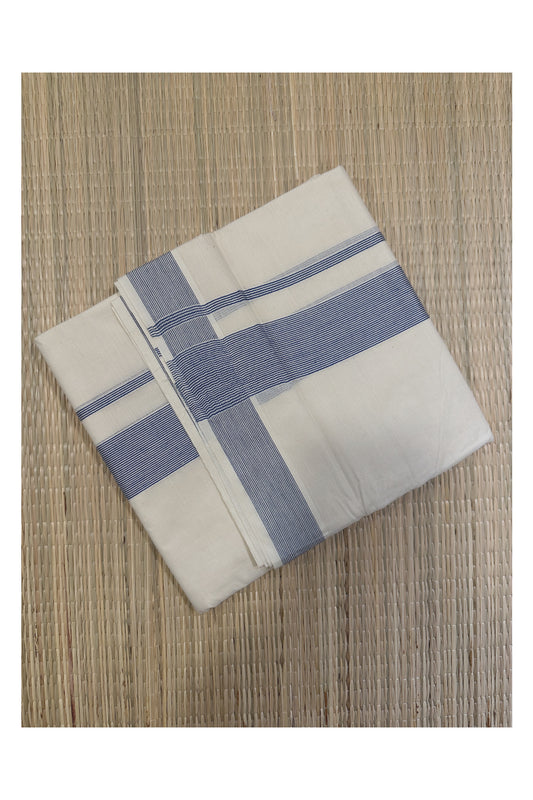 Off White Kerala Double Mundu with Blue Kara (South Indian Kerala Dhoti)