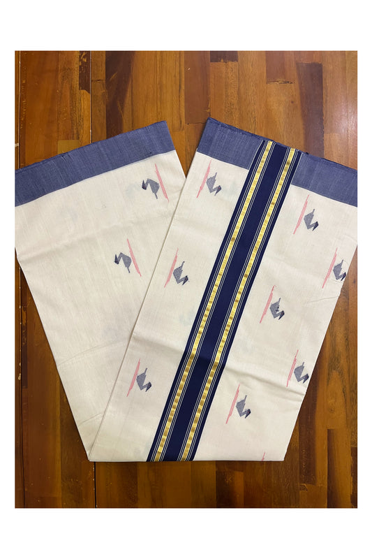 Southloom Premium Balaramapuram Unakkupaavu Handloom Cotton Butta Saree with Dark Blue and Kasavu Border
