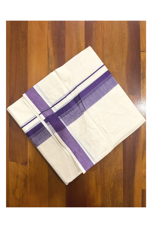 Pure Cotton Double Mundu with Violet Kara (South Indian Kerala Dhoti)