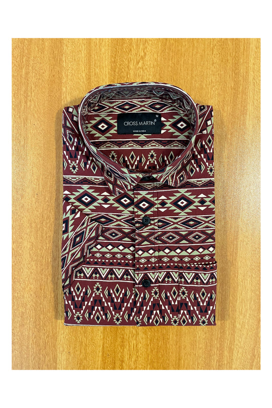 Pure Cotton Maroon Printed Shirt (42 HS)
