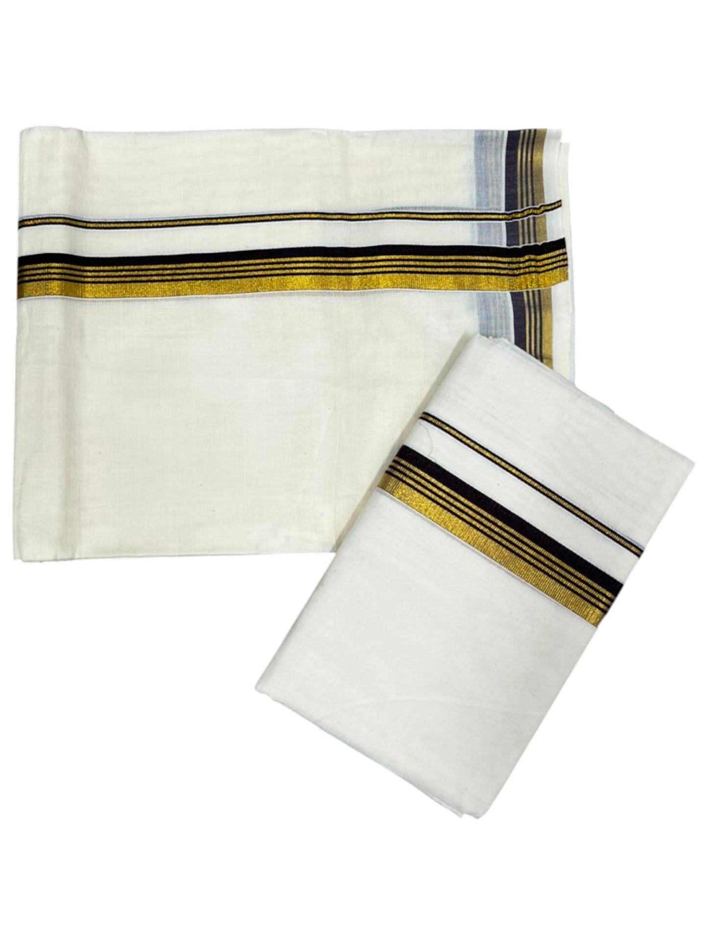 Pure Cotton Kerala Single Set Mundu (Mundum Neriyathum) with Brown Kasavu Border in 2.80 Mtrs