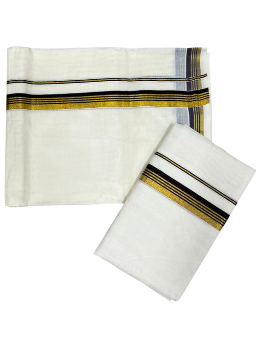 Pure Cotton Kerala Single Set Mundu (Mundum Neriyathum) with Brown Kasavu Border in 2.80 Mtrs SL394