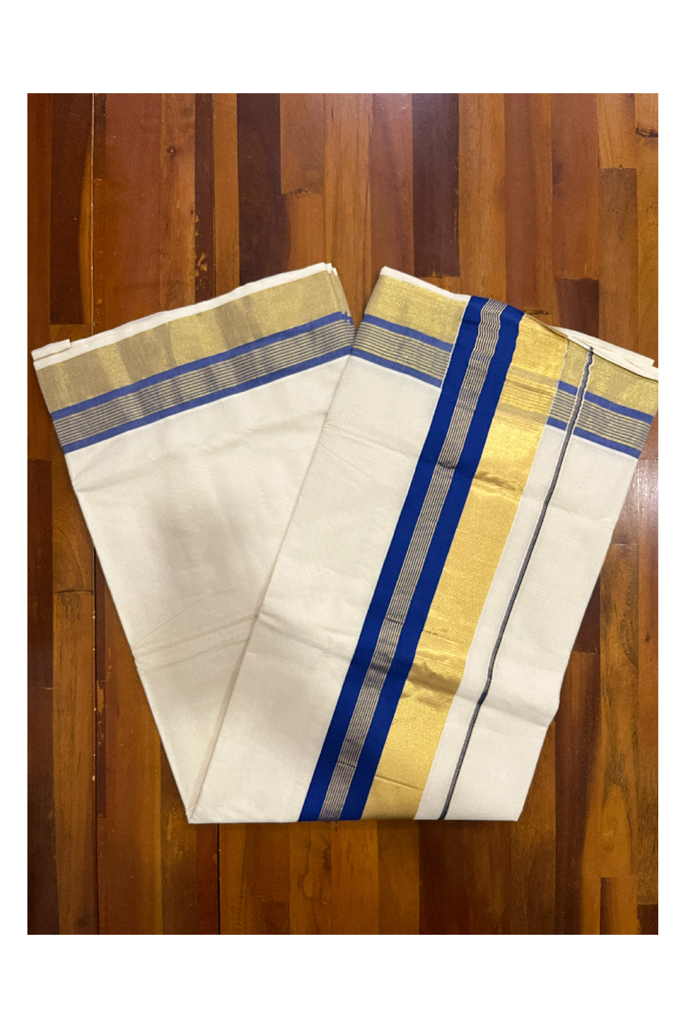 Pure Cotton Kerala Saree with Kasavu and Blue Border