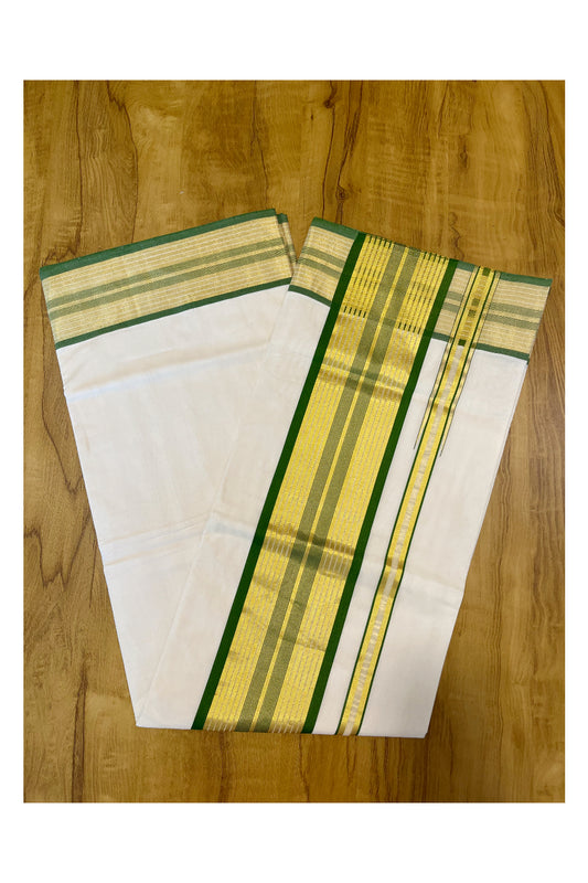 Southloom Premium Handloom Cotton Saree with Kasavu and Green Border