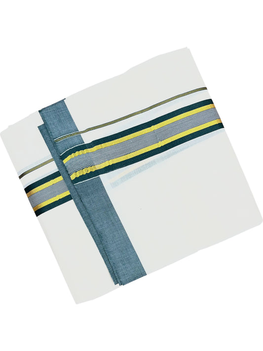 Southloom Pure Cotton Mundu with Green Border (South Indian Kerala Dhoti)