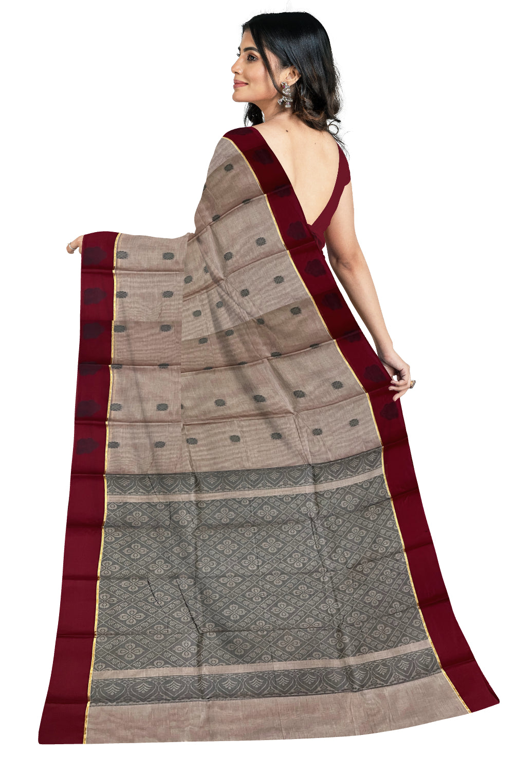 Southloom Cotton Grey Saree with Woven Butta Works on Body and Pallu