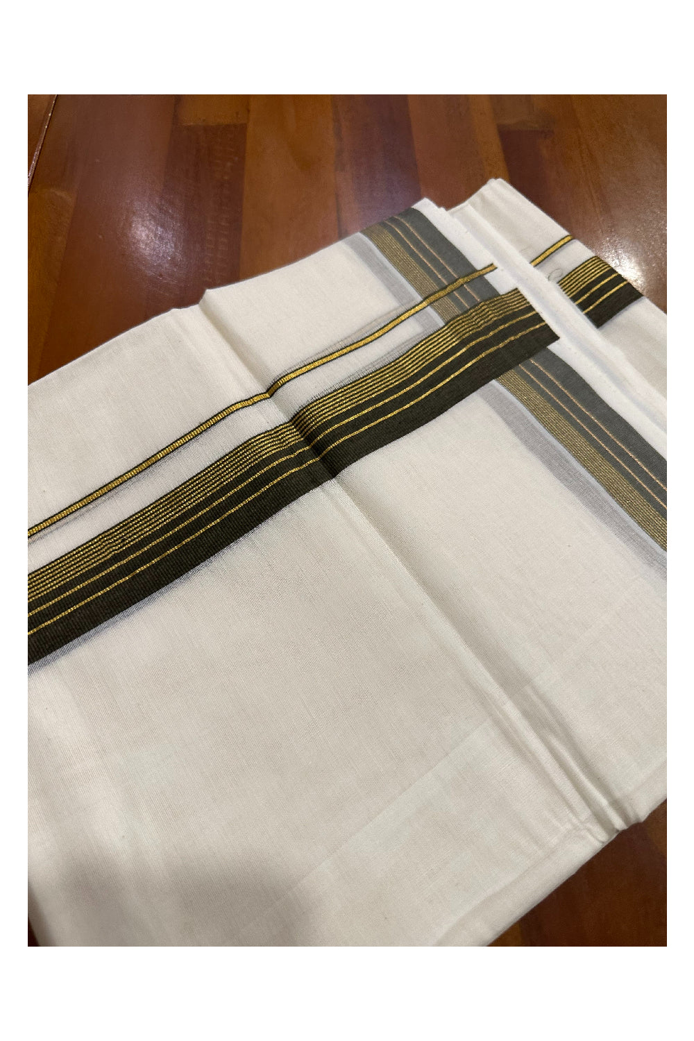 Southloom Premium Handloom Mundu with Greyish Green and Kasavu Kara (Onam Mundu 2023)