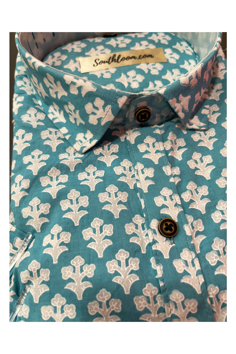 Southloom Jaipur Cotton Light Blue Hand Block Printed Shirt (Half Sleeves)