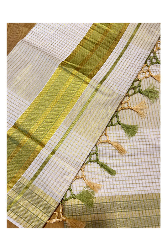 Pure Cotton Kerala Kasavu Check Saree with Green Border