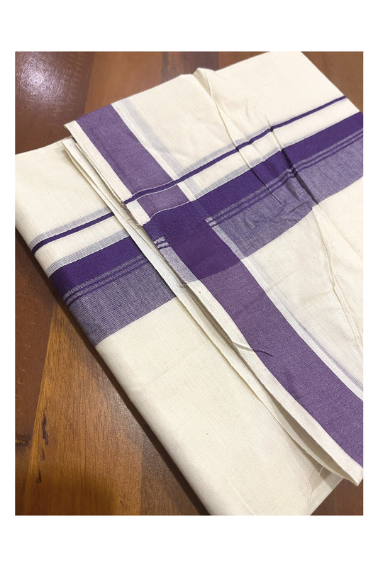 Pure Cotton Double Mundu with Violet Kara (South Indian Kerala Dhoti)