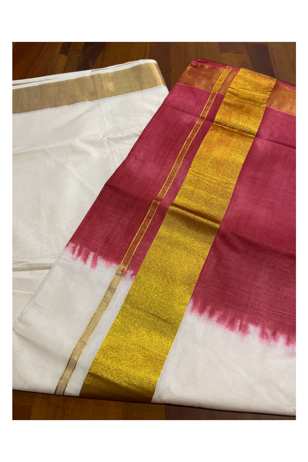 Southloom Tie and Dye Multi Colour Red  Kasavu Saree (Onam 2024 Collection)