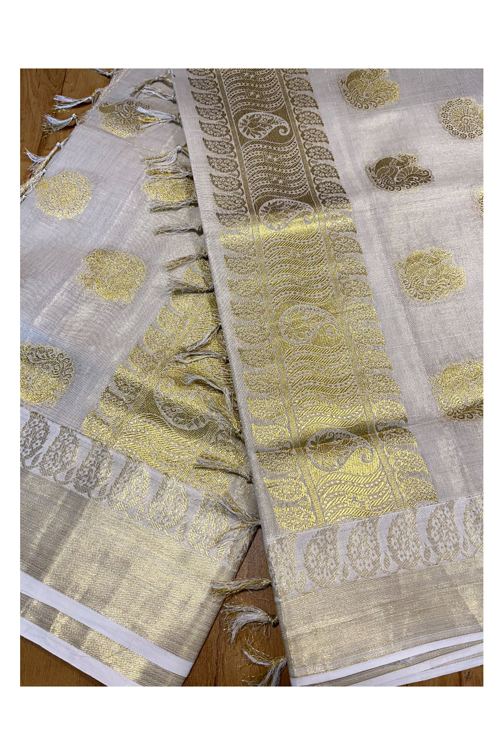 Kerala Tissue Heavy Woven Work Kasavu Saree