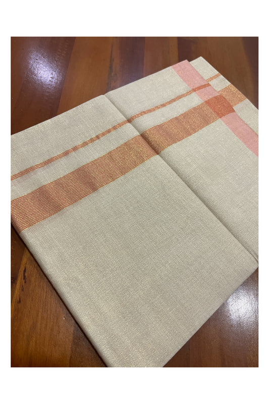 Kerala Tissue Otta Mundu with Orange Lines Border (South Indian Dhoti)