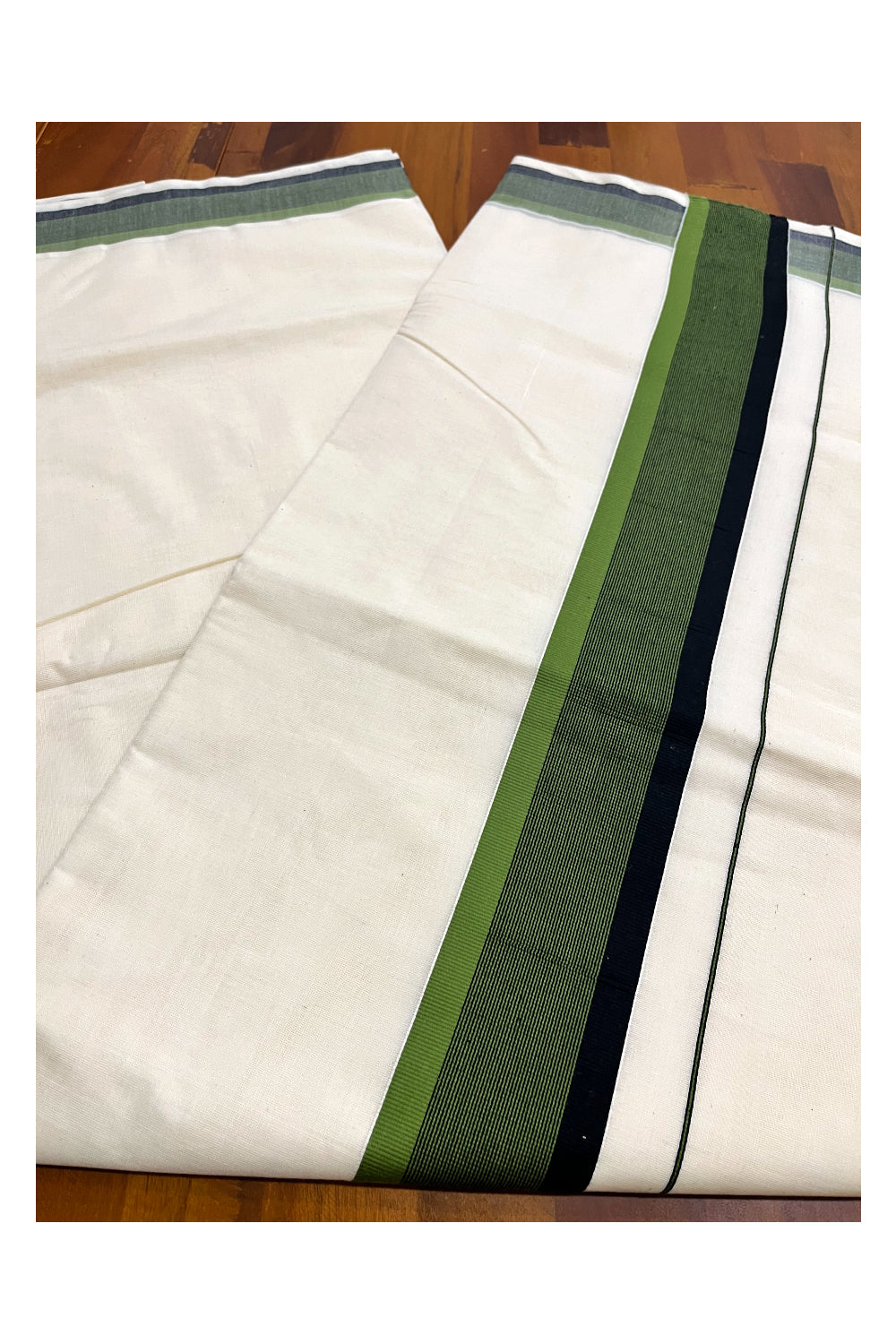 Pure Cotton Kerala Cotton Saree with Black And Light Green Border (Vishu 2024 Collection)