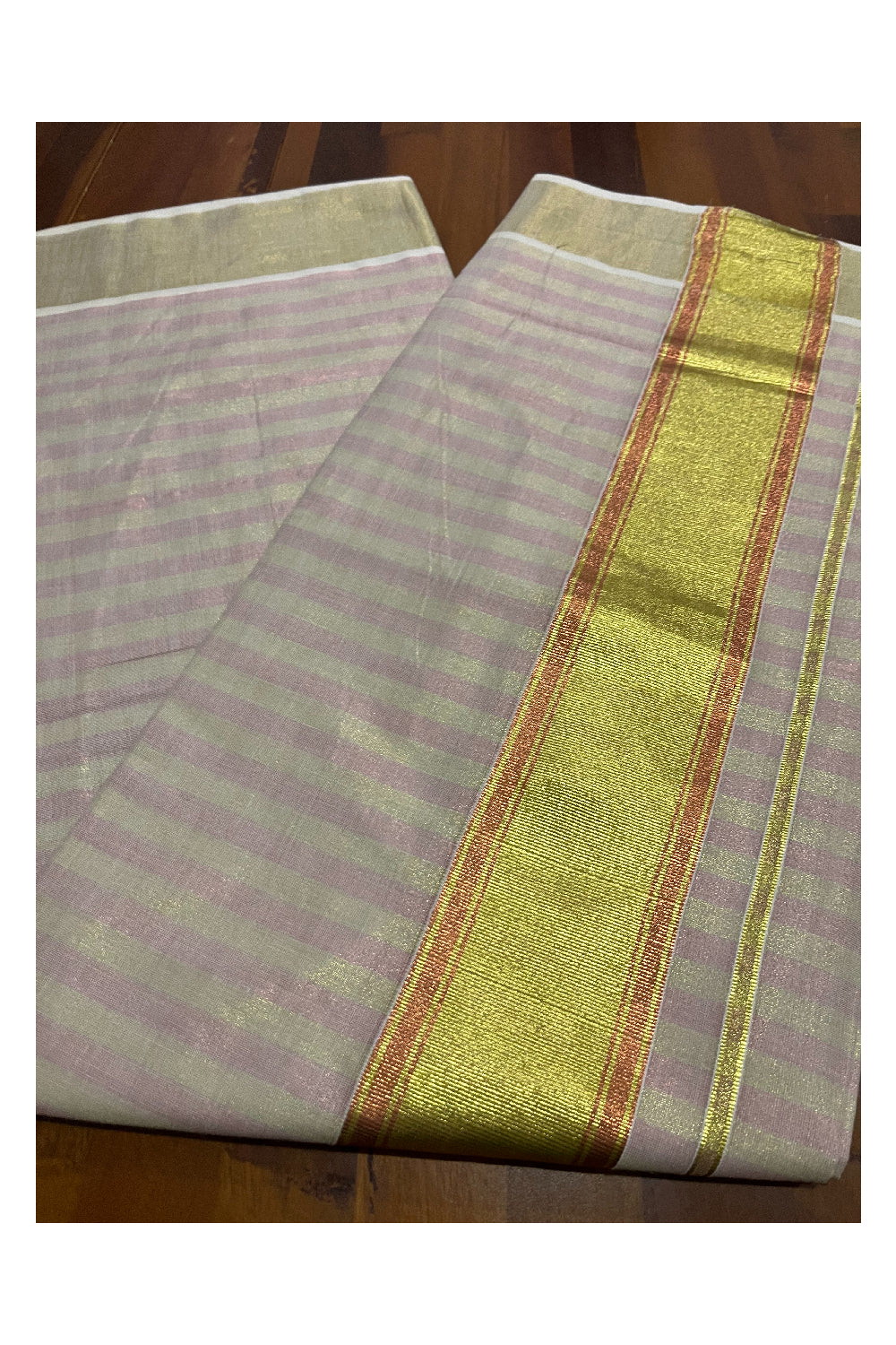 Kerala Copper and Golden Tissue Kasavu Lines Design Saree