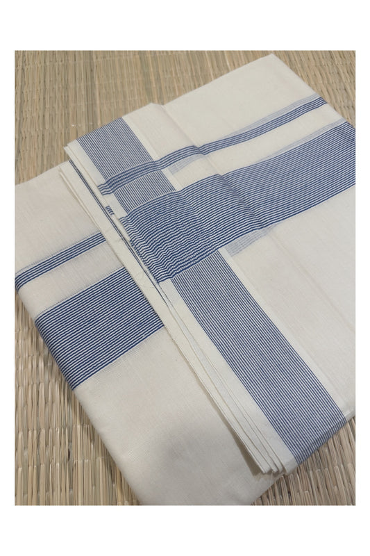 Off White Kerala Double Mundu with Blue Kara (South Indian Kerala Dhoti)