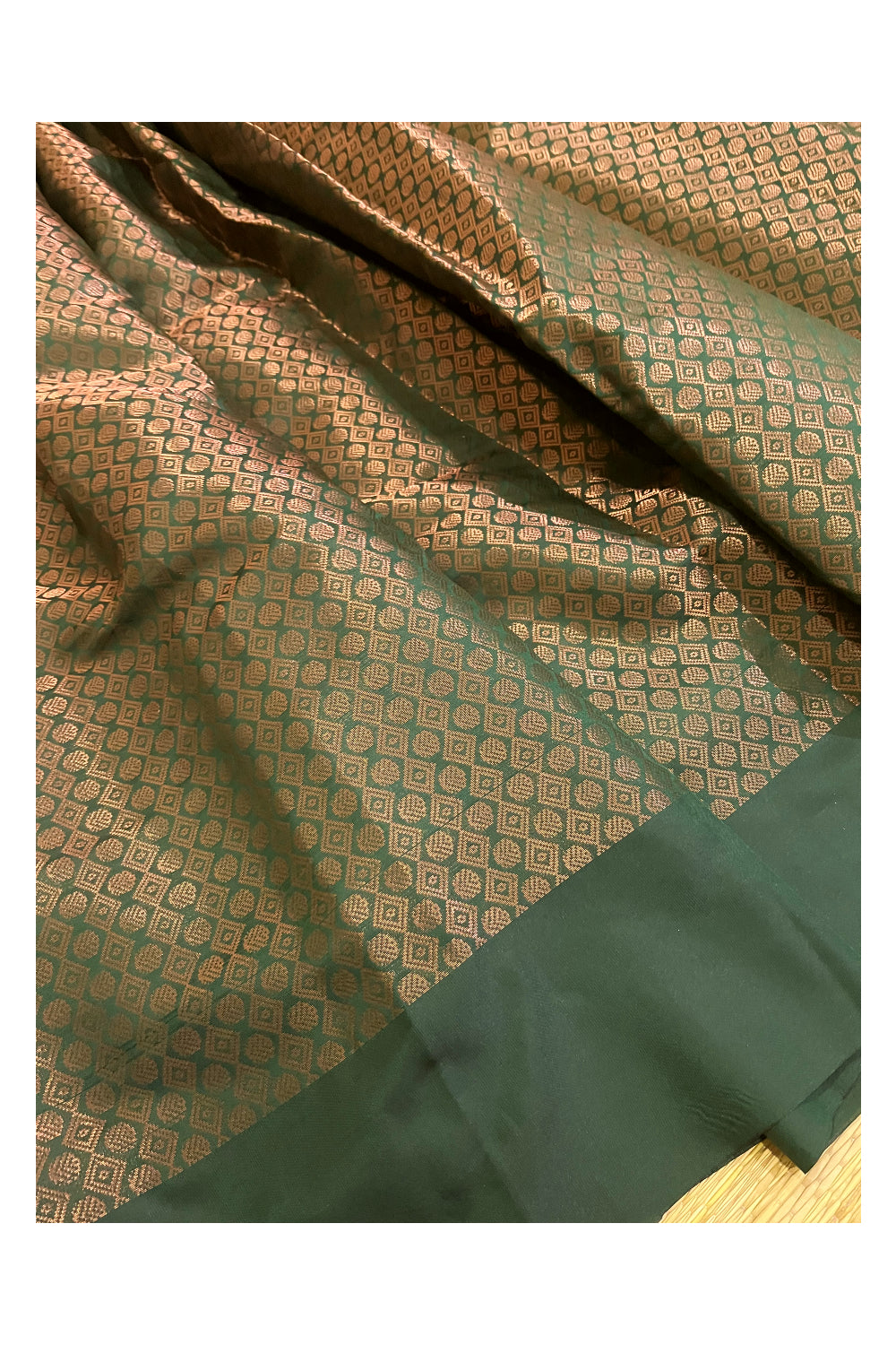 Southloom Semi Stitched Semi Silk Dark Green Dhavani Set include Neriyathu and Blouse Piece