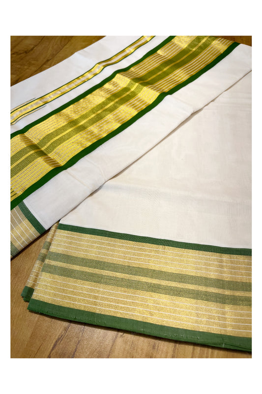 Southloom Premium Handloom Cotton Saree with Kasavu and Green Border