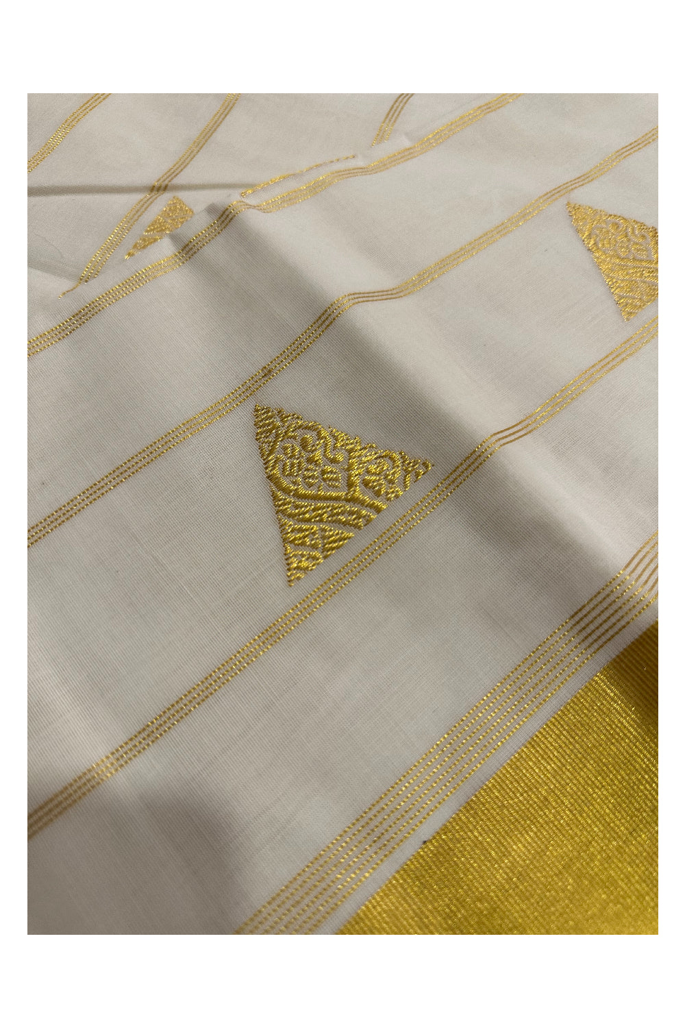 Southloom Premium Handloom Cotton Saree with Kasavu Temple Woven Motifs