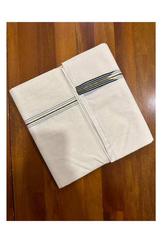 Kerala Pure Cotton Mundu with Black Puliyilakkara Line Chutti Kasavu Border (Onam Mundu 2023)