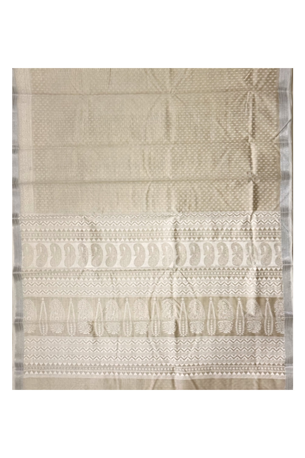 Southloom Semi Tussar White Woven Saree with Silver Zari Border