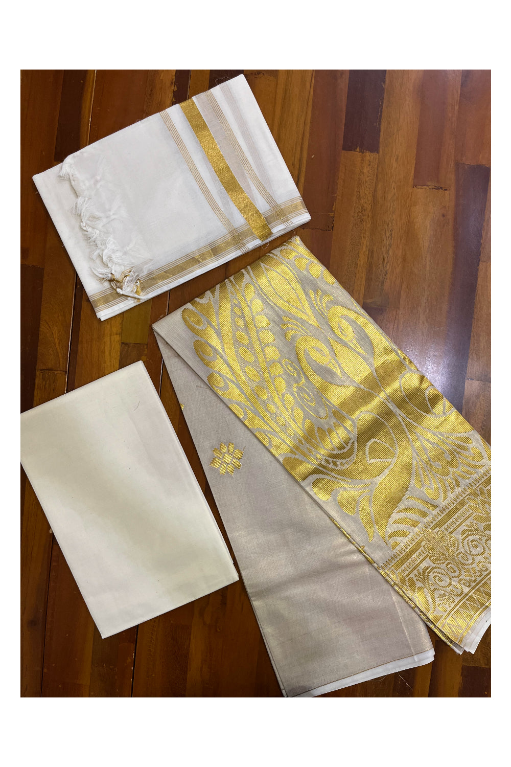 Pure Cotton Kerala Churidar Salwar Material with Kasavu Woven Designs (include Shawl / Dupatta)